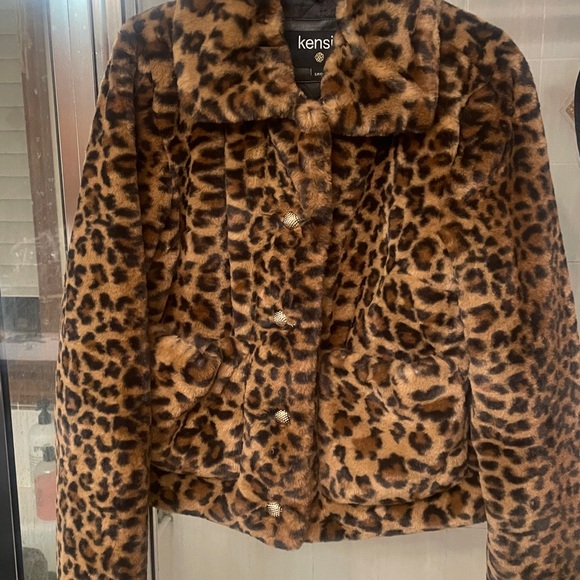 Kensie Animal Print Faux Fur Jacket - Picture 2 of 10